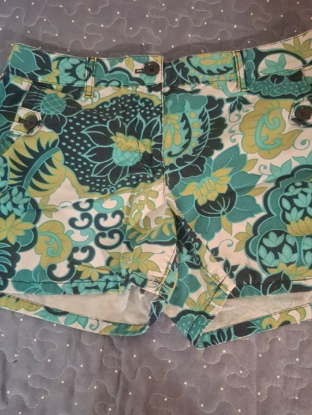 Ann Taylor Women’s Floral Print Green & Teal Cotton Shorts size 8